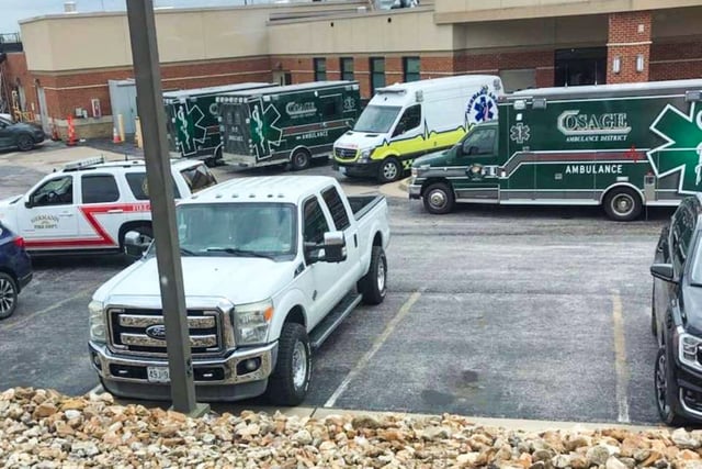 The scene of units that were dispatched after a shuttle bus crash in Missouri on May 3, 2025.