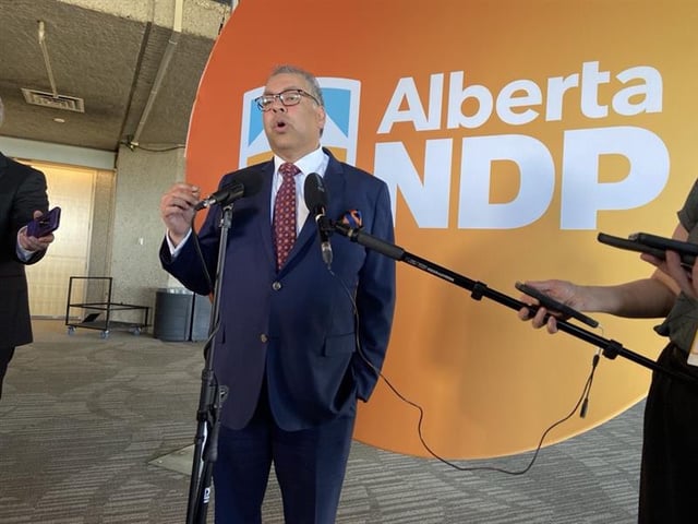 Alberta NDP leader, Naheed Nenshi, addresses media following vote from membership. May 2, 2025.