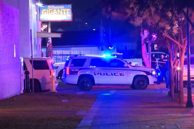 Police officers respond to a shooting at a Mexican restaurant in Glendale, Ariz., late on May 4, 2025
