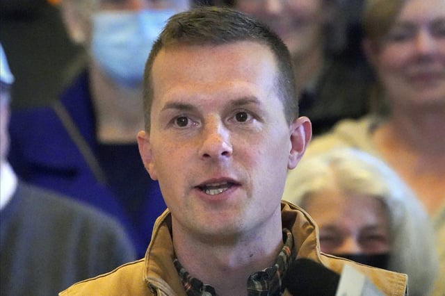 FILE - Rep. Jared Golden, D-Maine, speaks at a news conference, Nov. 1, 2022, at the State House, in Augusta, Maine. (AP Photo/Robert F. Bukaty, File)