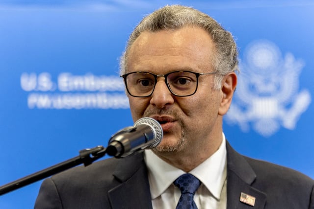 U.S. President Donald Trump's Senior Advisor for Africa Massad Boulos addresses a press conference at the U.S. Embassy in Kigali, Rwanda April 8, 2025. REUTERS/Jean Bizimana/File Photo