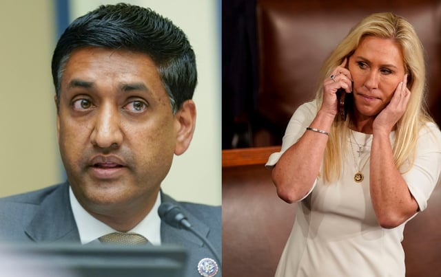 The anti-war alliance? Ro Khanna (left) and Marjorie Taylor Greene (far right) have little else in common but share an opposition to starting a war with Iran.