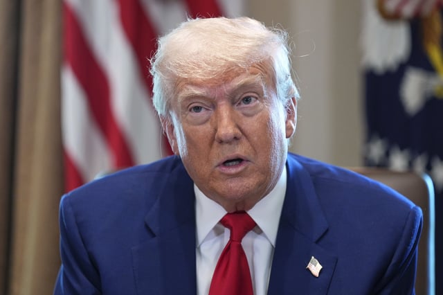 President Donald Trump speaks during a cabinet meeting at the White House, Wednesday, April 30, 2025, in Washington.