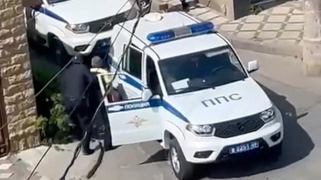 Police vehicles were attacked by gunmen in Makhachkala