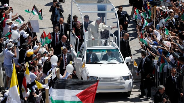 Pope Francis in the popemobile during his 2014 visit to Gaza