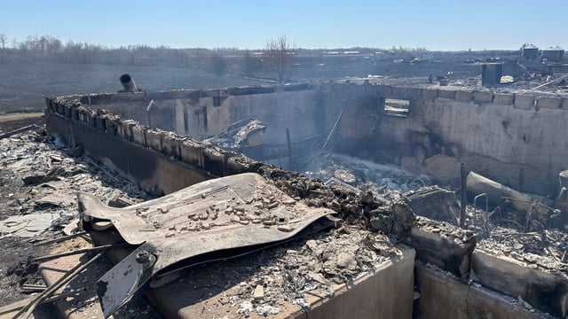 A burnt-out home in Peguis First Nation is seen on Monday morning.