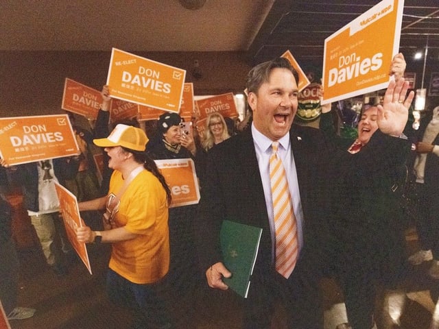 Don Davies at Polish Friendship Hall NDP HQ in Vancouver on election night
