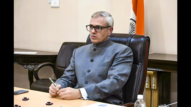 J&K government chief minister Omar Abdullah during a meeting at the Civil Secretariat in Srinagar on Monday. (PTI)
