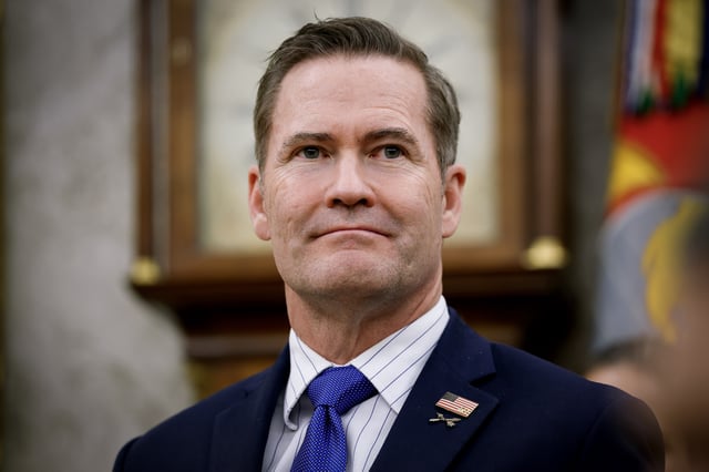 Then-National Security Adviser Michael Waltz attends a meeting between U.S. President Donald Trump and Israeli Prime Minister Benjamin Netanyahu in the Oval Office of the White House on April 7, 2025, in Washington, D.C.(Photo by Kevin Dietsch/Getty Images)