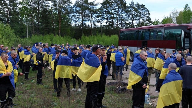 Ukrainian prisoners of war (POWs) are seen after a swap, amid Russia's attack on Ukraine, at an unknown location in Ukraine, in this handout picture released May 6, 2025. Ukraine's President Volodymyr Zelenskiy Via Telegram/via REUTERS