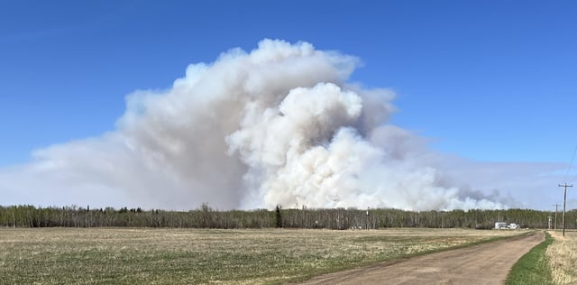 Smoke from the wildfire near Redwater in Sturgeon County on Tuesday, May 6, 2025.