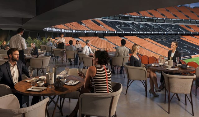 Recreación de una de las futuras zonas premium del Nou Mestalla.  | VCF