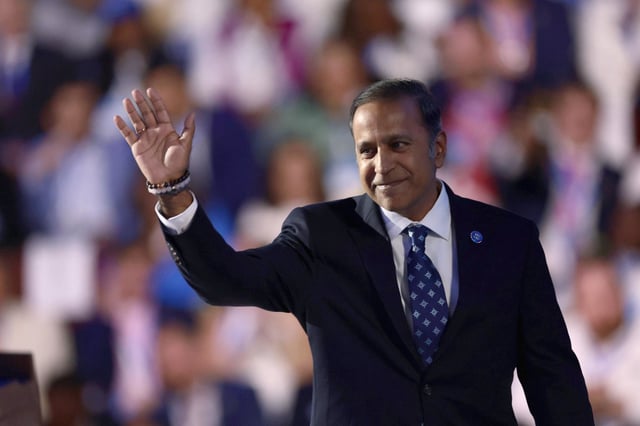 Rep. Raja Krishnamoorthi, D-Ill., after speaking at the Democratic National Convention in 2024. 