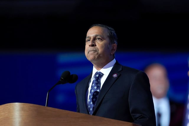 Rep. Raja Krishnamoorthi, D-Ill., speaks at the 2024 Democratic National Convention, Aug. 22, 2024 in Chicago.