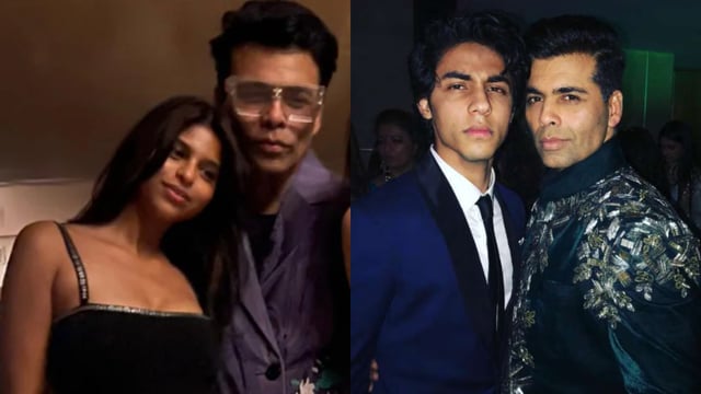 Suhana Khan and Aryan Khan with Karan Johar
