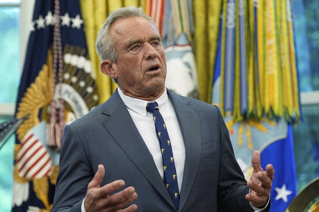 Health and Human Services Secretary Robert F. Kennedy Jr. speaks during an event with President Donald Trump to sign executive orders and proclamations in the Oval Office of the White House, Monday, May 5, 2025, in Washington. (AP Photo/Alex Brandon)