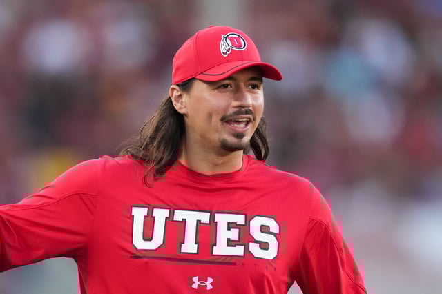 Utah Utes quarterback Cam Rising reacts against the Southern California Trojans at United Airlines Field at Los Angeles Memorial Coliseum.