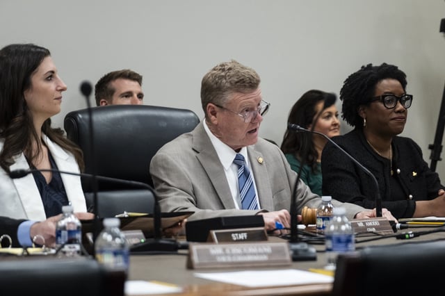 Chairman Mark Amodei (R-NV) questions acting FEMA Administrator Cam Hamilton as he appears before a Homeland Security Subcommittee Hearing on Oversight on Capitol Hill on May 7, 2025 in Washington, DC.