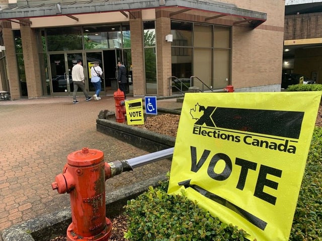 File photo: Outside the polling station at the City of Burnaby's Metrotown banquet hall on election day