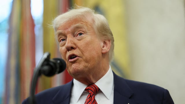 FILE PHOTO: U.S. President Donald Trump speaks during a swearing-in ceremony for the new U.S. ambassador to China, former U.S. Senator David Perdue, at the White House in Washington, D.C., U.S., May 7, 2025. REUTERS/Leah Millis/File Photo
