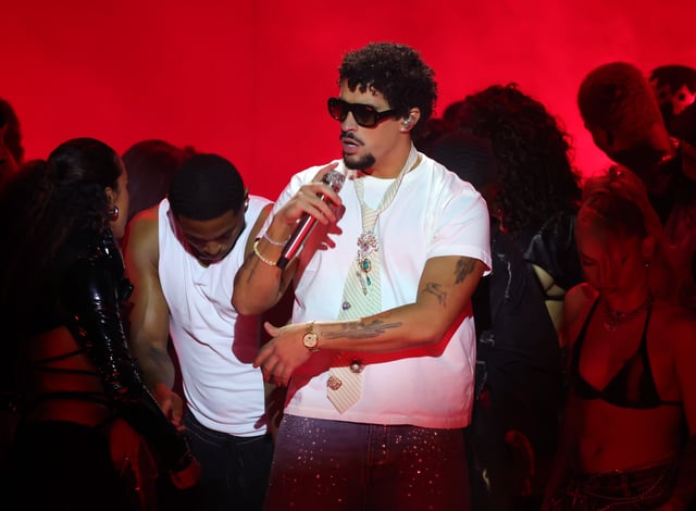 LOS ANGELES, CALIFORNIA - MARCH 17: (FOR EDITORIAL USE ONLY)  Bad Bunny performs onstage at the 2025 iHeartRadio Music Awards at Dolby Theatre in Los Angeles, California on March 17, 2025. Broadcasted live on FOX. (Photo by Kevin Winter/Getty Images for iHeartRadio)