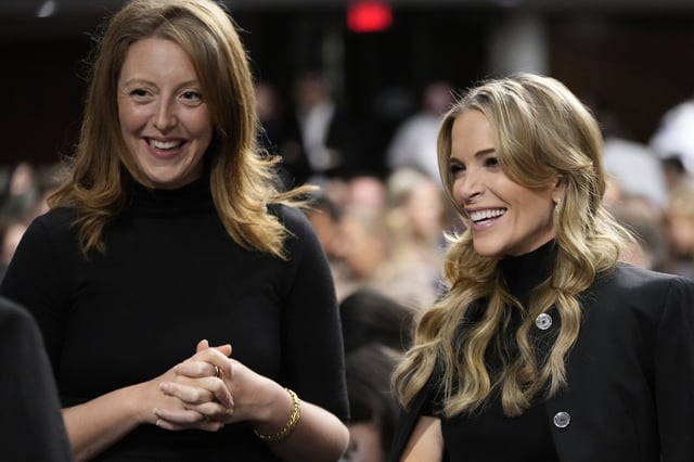 FILE - Dr. Casey Means, a wellness influencer, left, and journalist Megan Kelly, attend a confirmation hearing for Robert F. Kennedy Jr. for the Secretary of Health and Human Services post, at the Capitol in Washington, Jan. 29, 2025. 