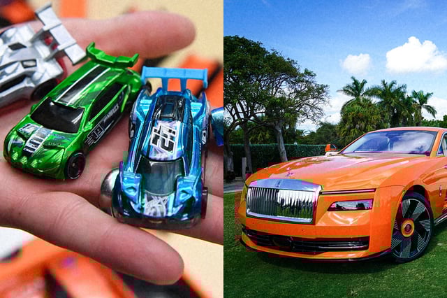 Hot Wheels cars; A Rolls Royce car.