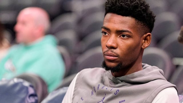 Charlotte, North Carolina, USA; Charlotte Hornets forward Brandon Miller (24) during pregame warmups against the Oklahoma City Thunder at Spectrum Center.