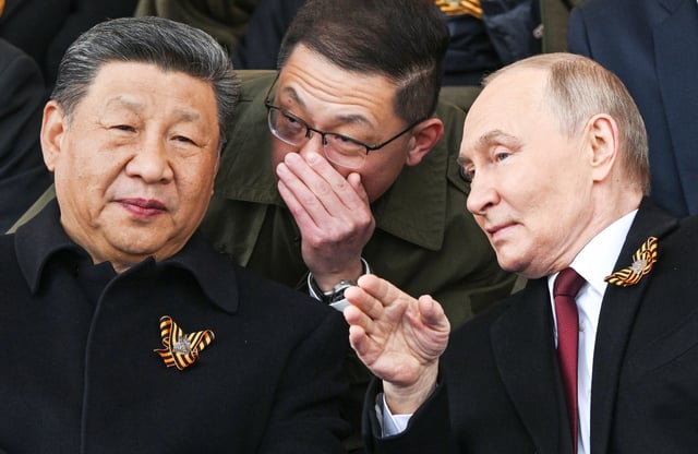 Chinese President Xi Jinping and Russian President Vladimir Putin at the Victory Day Parade in Moscow on May 9, 2025.
