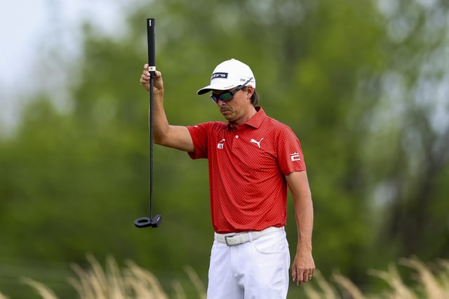 FLOURTOWN, PENNSYLVANIA - MAY 08: Rickie Fowler looks over a putt on the 17th hole during the first round of the Truist Championship 2025 at The Wissahickon at Philadelphia Cricket Club on May 08, 2025 in Flourtown, Pennsylvania.