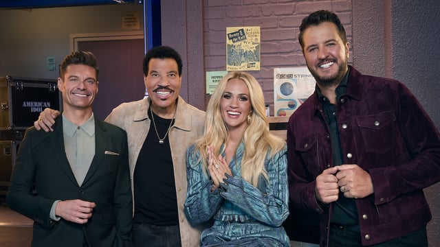 “American “Idol” stars Ryan Seacrest, Lionel Richie, Carrie Underwood and Luke Bryan (Disney/Gizelle Hernandez)