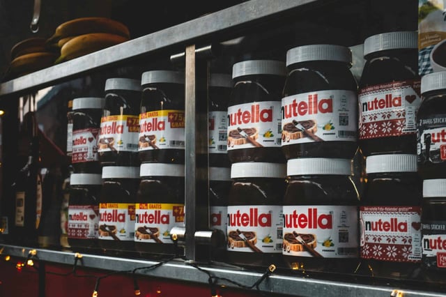 jars of Nutella on shelves, Ferrero