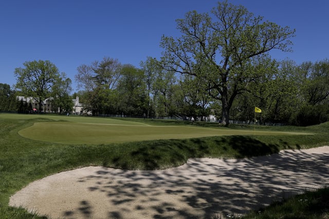 A general view of the second hole green during the third round of the Truist Championship 2025 at The Wissahickon at Philadelphia Cricket Club on May 10, 2025 in Flourtown, Pennsylvania.