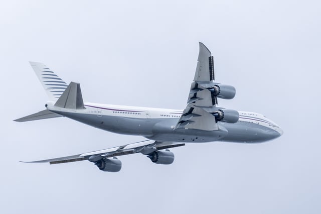 FILE - A 13-year-old private Boeing aircraft that President Donald Trump toured on Saturday to check out new hardware and technology features, and highlight the aircraft maker's delay in delivering updated versions of the Air Force One presidential aircraft, takes off from Palm Beach International Airport, Feb. 16, 2025, in West Palm Beach, Fla. (AP Photo/Ben Curtis, File)