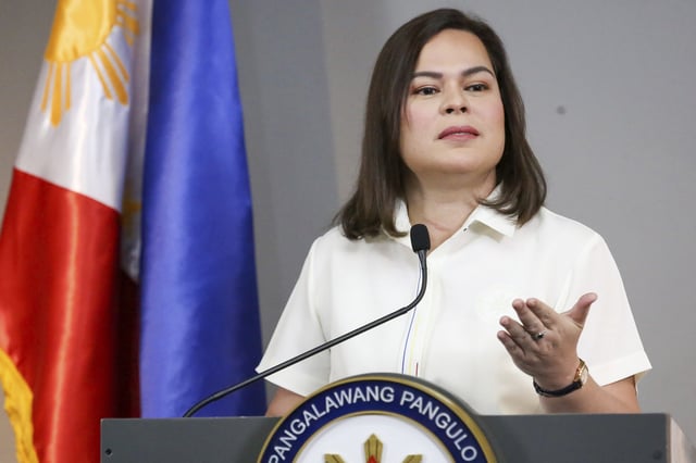 FILE - Philippine Vice President Sara Duterte gestures as she speaks during a press conference in Manila, Philippines on Feb. 7, 2025. (AP Photo/Basilio Sepe, File)