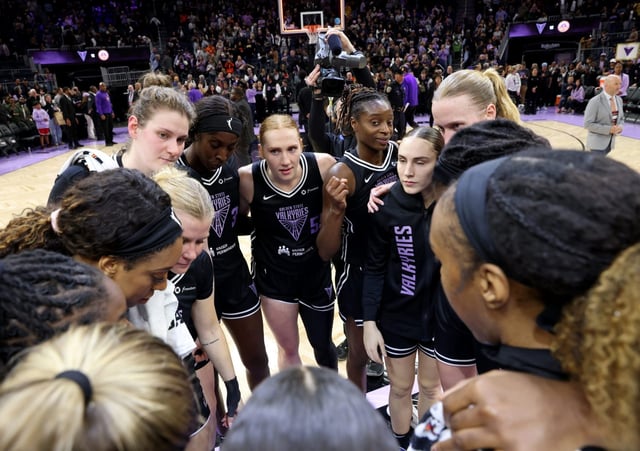 The Golden State Valkyries huddle after their 83-82 WNBA pre-season loss to the Los Angeles Sparks at the Chase Center in San Francisco, Calif., on Tuesday, May 6, 2025.