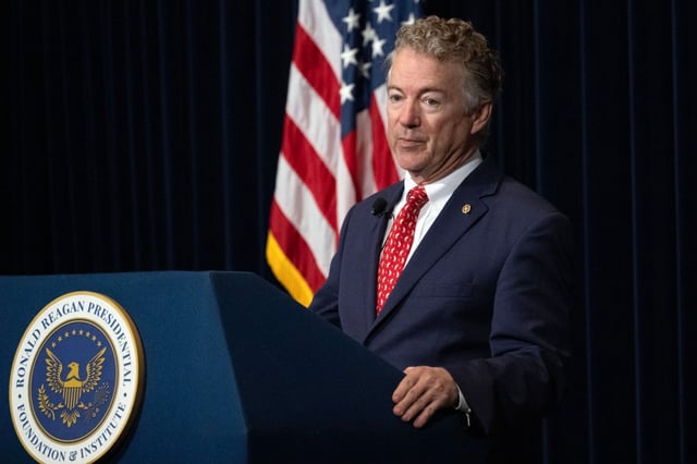 U.S. Sen. Rand Paul speaks at the Ronald Reagan Library in Simi Valley, CA. on Tuesday, Feb. 20, 2024. Paul was at the library t promote his book, “Deception: The Great Covid Cover-Up”.  (Photo by Hans Gutknecht, Los Angeles Daily News/SCNG)