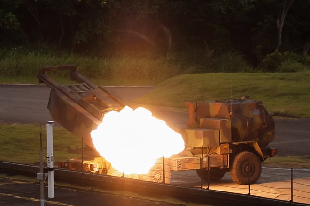 The Taiwanese military conducts its first High Mobility Artillery Rocket System (HIMARS) live-fire test launch at the Jiupeng base in Pingtung, Taiwan May 12, 2025. REUTERS/Ann Wang