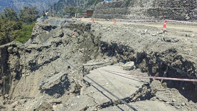 The Jammu-Srinagar National Highway (NH-44) was closed for the second day following the collapse of a road segment in Ramban on Monday. (ANI Photo)