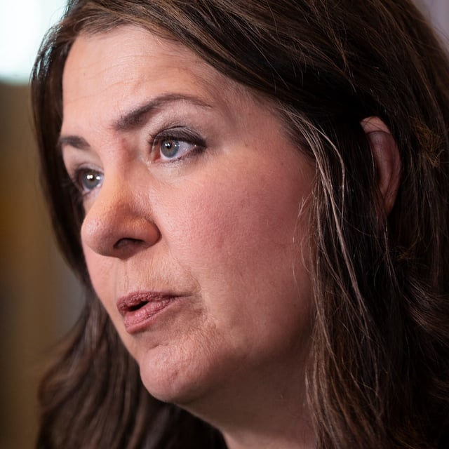Alberta Premier Danielle Smith speaks with reporters before a meeting in Halifax, Monday, July 15, 2024. THE CANADIAN PRESS/Darren Calabrese