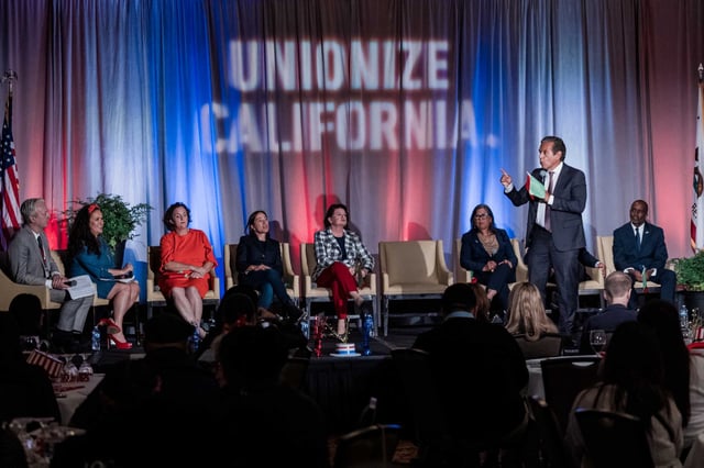 Democratic candidate for California governor, Antonio Villaraigosa, speaks at the gubernatorial candidate salon in Sacramento on Monday. Major Democratic candidates appeared at a forum hosted by the California Federation of Labor Unions and the State Building and Construction Trades Council.