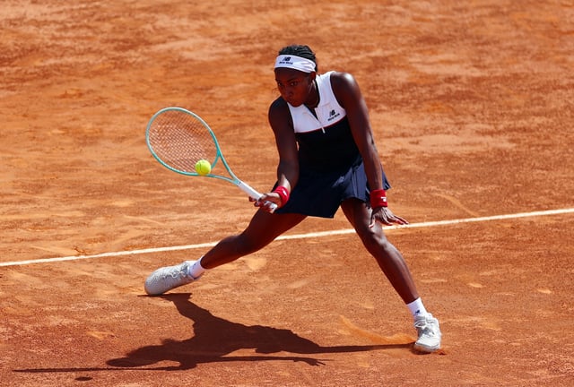 Tennis - Italian Open - Foro Italico, Rome, Italy - May 12, 2025 Coco Gauff of the U.S. in action during her round of 16 match against Britain's Emma Raducanu REUTERS/Yves Herman