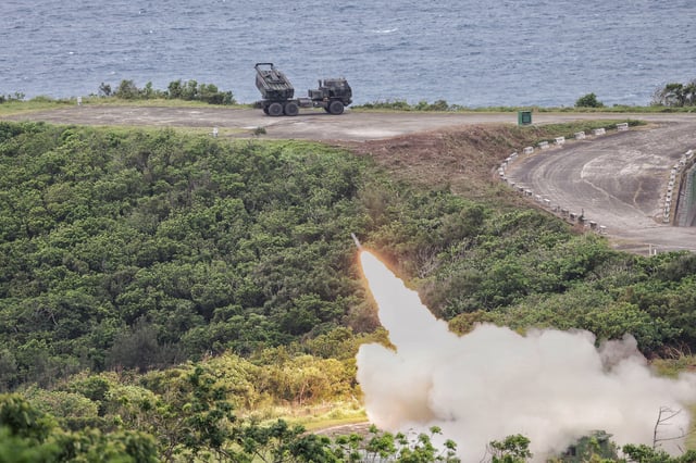The Taiwanese military conducts its first High Mobility Artillery Rocket System (HIMARS) live-fire test launch at Jiupeng Base in Pingtung County on May 12, 2025.