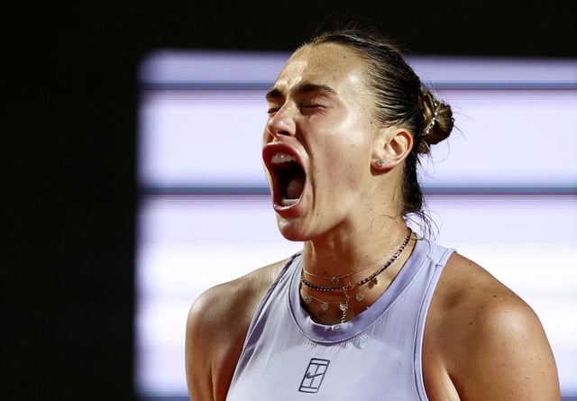 Aryna Sabalenka reacts after winning her match against Ukraine’s Marta Kostyuk. Photo: Reuters