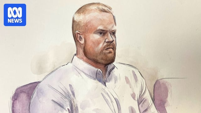 Pencil sketch of Reagan Chown frowning in the dock of a courtroom.
