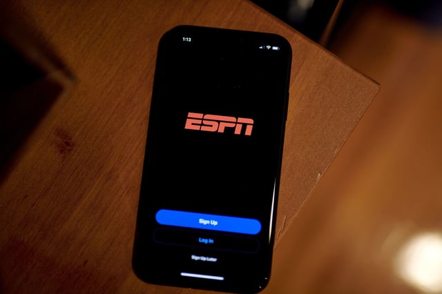 The ESPN login screen on a smartphone in the Brooklyn borough of New York on Monday, July 18, 2022.