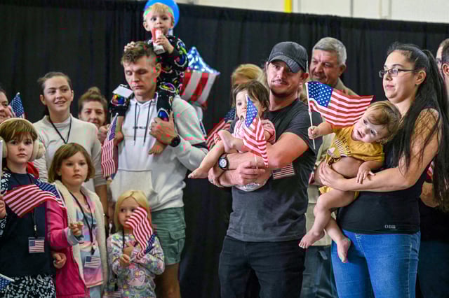 The first group of Afrikaners from South Africa to arrive for resettlement at Washington Dulles International Airport in Dulles, Va., on May 12, 2025.