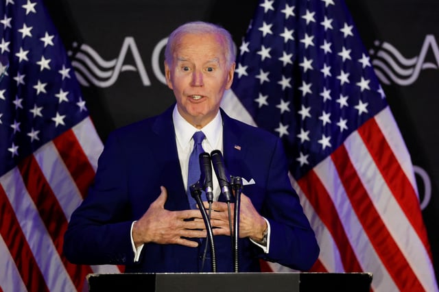 Former President Joe Biden makes his first major speech since leaving office, at the Advocates, Counselors, and Representatives for the Disabled (ACRD) conference in Chicago, Illinois, April 15, 2025.
