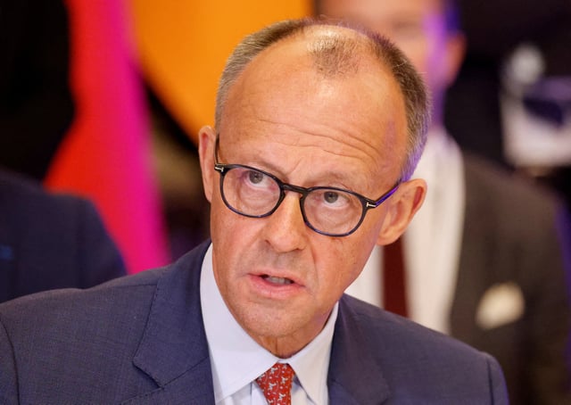 German Chancellor Friedrich Merz attends a meeting of "the coalition of the willing" at the Mariinskyi Palace in Kyiv, Ukraine, May 10, 2025. Ludovic Marin/Pool via REUTERS/File Photo