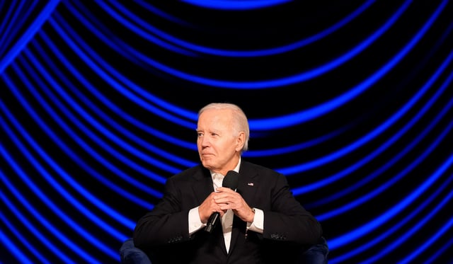 President Joe Biden listens during a campaign event at the Peacock Theater on June 15, 2024, in Los Angeles.